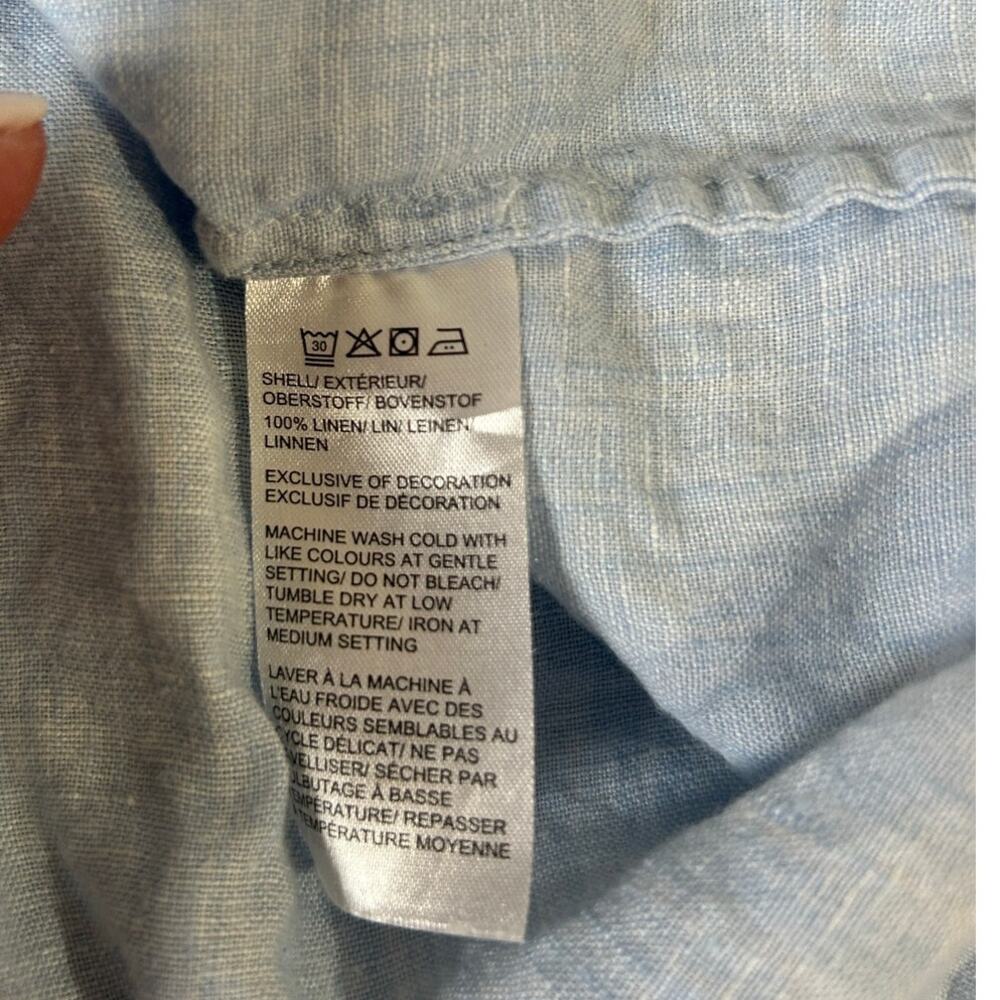 Saks FIfth Avenue linen top size L blue embroidery tunic boho nautical resort - Picture 5 of 8